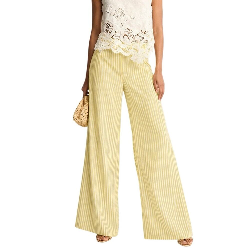 Coco Lillys Yellow White Stripe Wide Leg Cropped Pants Small Coastal Cottagecore